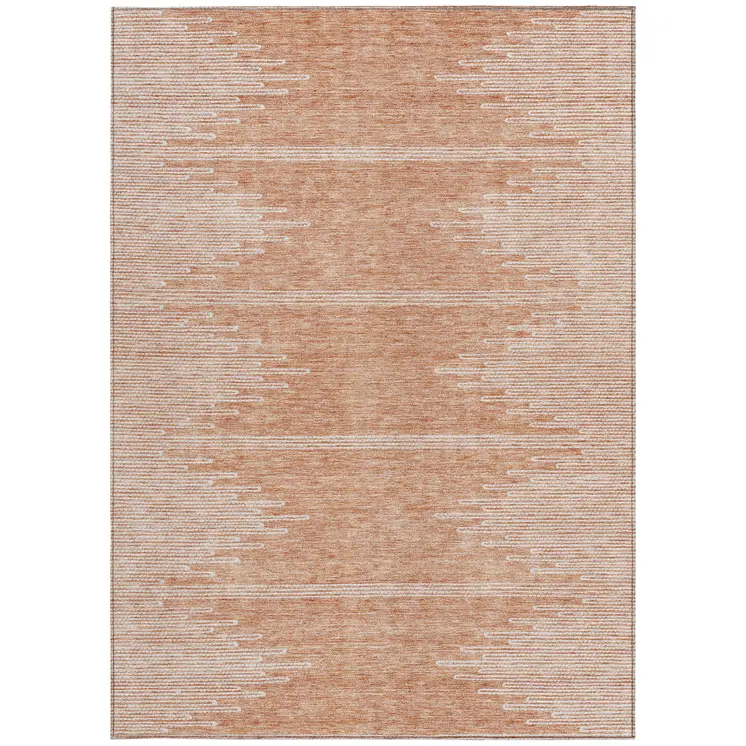 10' X 14' Salmon And Ivory Abstract Washable Indoor Outdoor Area Rug