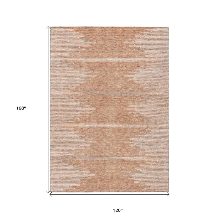 10' X 14' Salmon And Ivory Abstract Washable Indoor Outdoor Area Rug