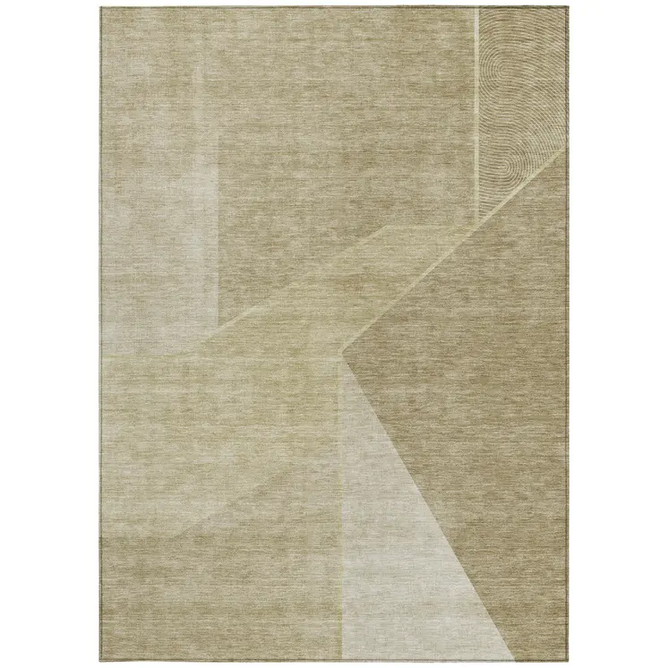 3' X 5' Beige Tan And Ivory Geometric Washable Indoor Outdoor Area Rug