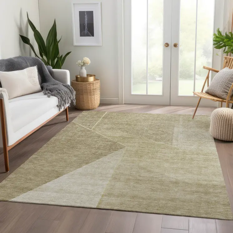 3' X 5' Beige Tan And Ivory Geometric Washable Indoor Outdoor Area Rug