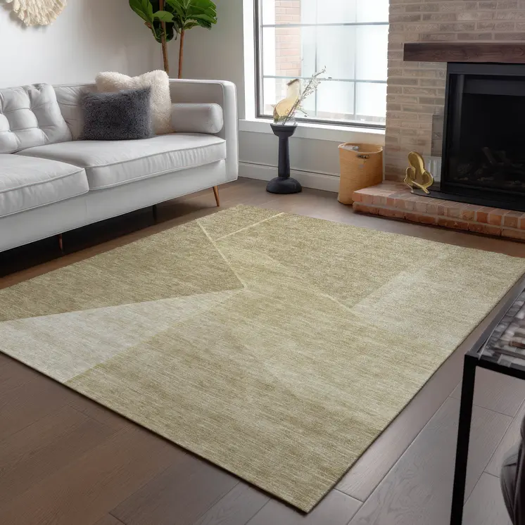 3' X 5' Beige Tan And Ivory Geometric Washable Indoor Outdoor Area Rug