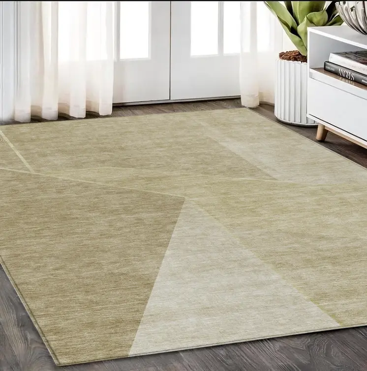 5' X 8' Beige Tan And Ivory Geometric Washable Indoor Outdoor Area Rug