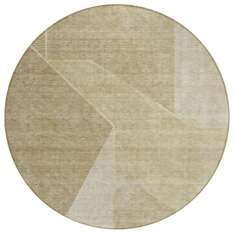 8' Beige Tan And Ivory Round Geometric Washable Indoor Outdoor Area Rug