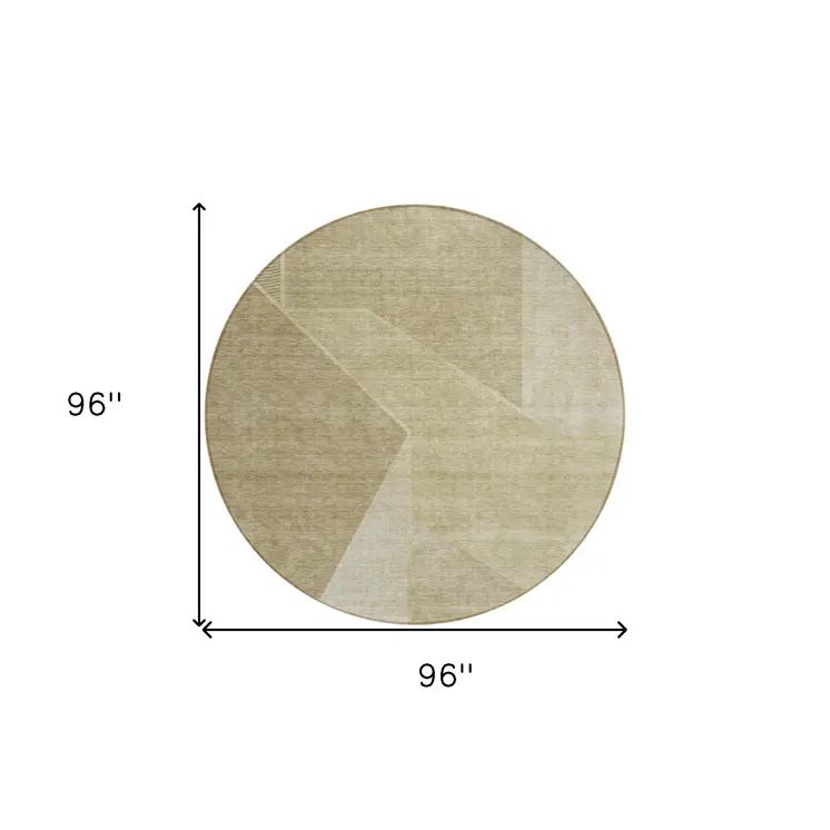 8' Beige Tan And Ivory Round Geometric Washable Indoor Outdoor Area Rug