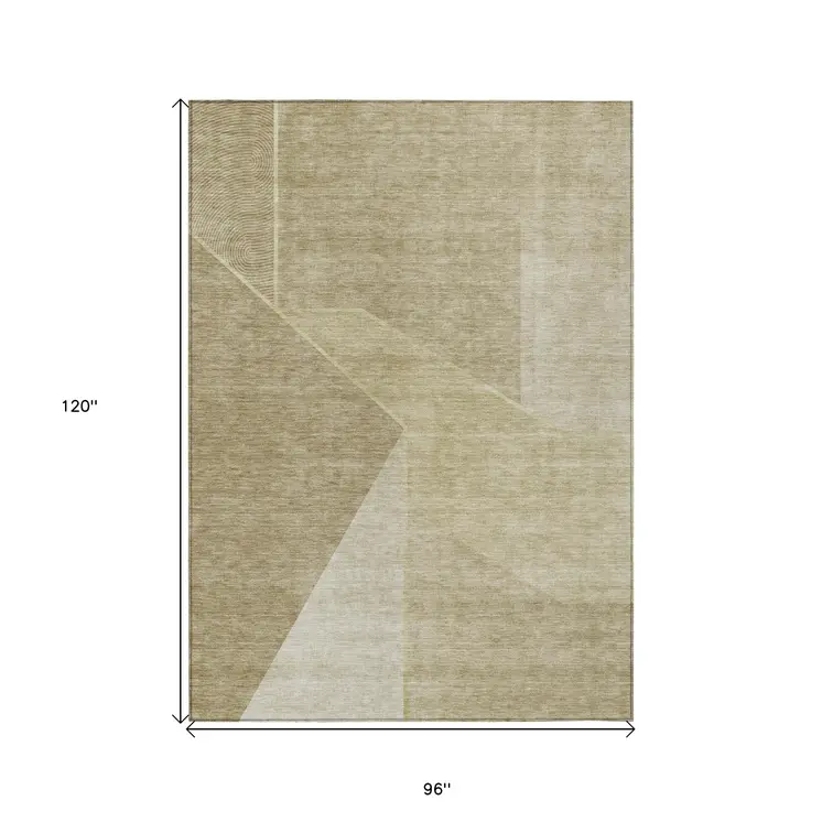 8' X 10' Beige Tan And Ivory Geometric Washable Indoor Outdoor Area Rug