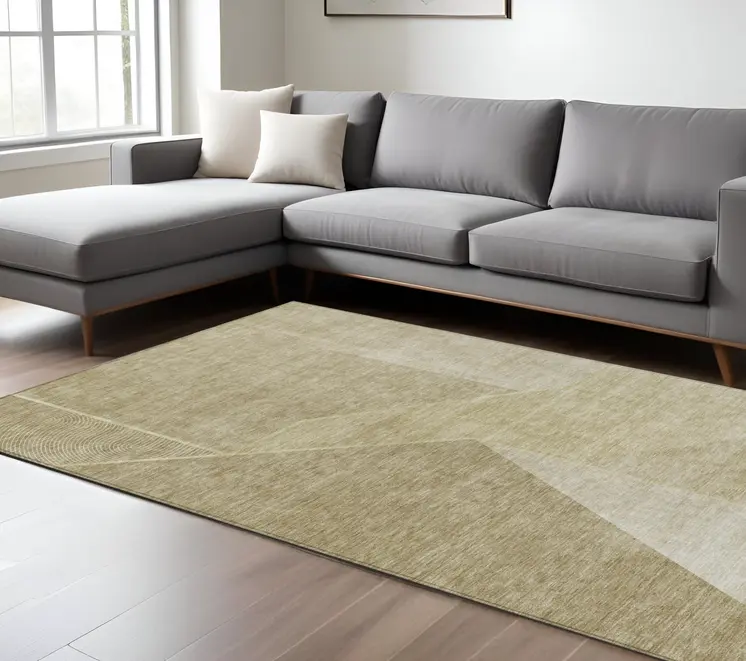 8' X 10' Beige Tan And Ivory Geometric Washable Indoor Outdoor Area Rug