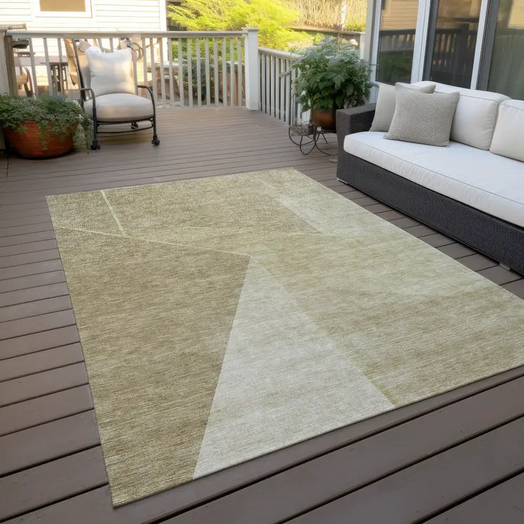8' X 10' Beige Tan And Ivory Geometric Washable Indoor Outdoor Area Rug