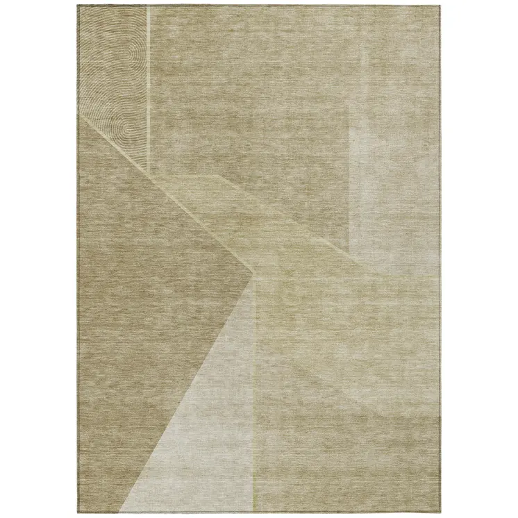 8' X 10' Beige Tan And Ivory Geometric Washable Indoor Outdoor Area Rug
