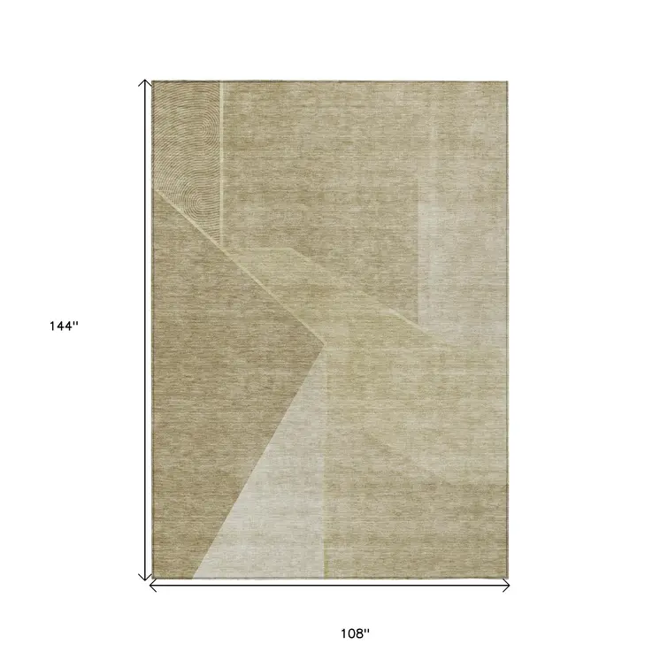 9' X 12' Beige Tan And Ivory Geometric Washable Indoor Outdoor Area Rug