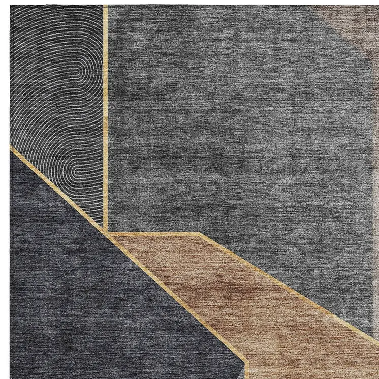3' X 5' Charcoal Taupe And Gray Geometric Washable Indoor Outdoor Area Rug