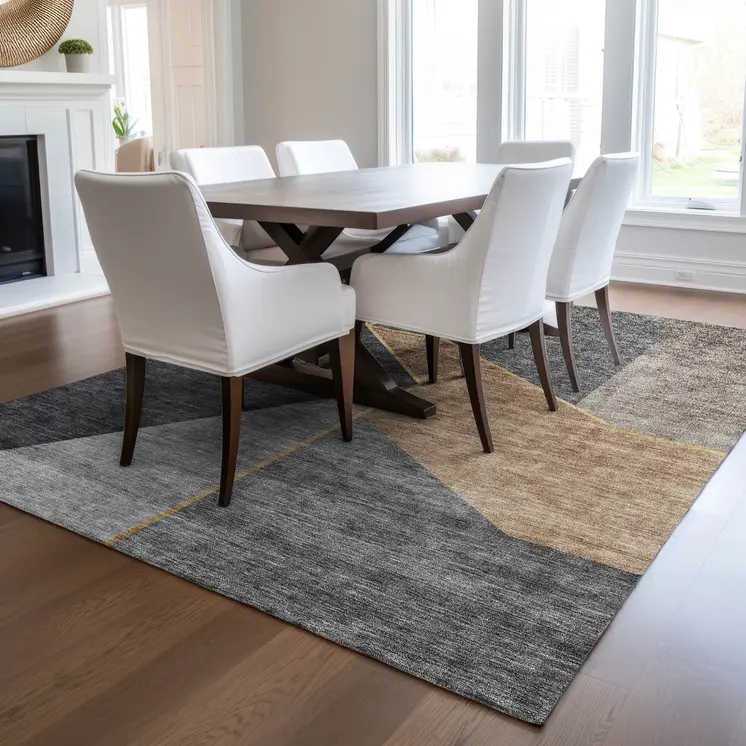 3' X 5' Charcoal Taupe And Gray Geometric Washable Indoor Outdoor Area Rug