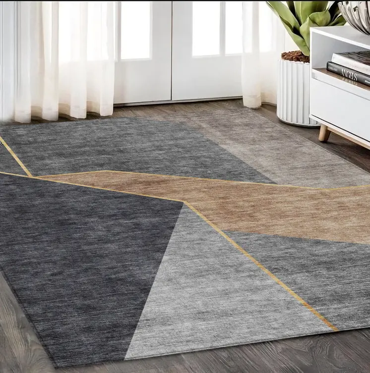 5' X 8' Charcoal Taupe And Gray Geometric Washable Indoor Outdoor Area Rug