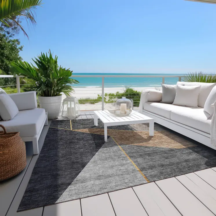 5' X 8' Charcoal Taupe And Gray Geometric Washable Indoor Outdoor Area Rug