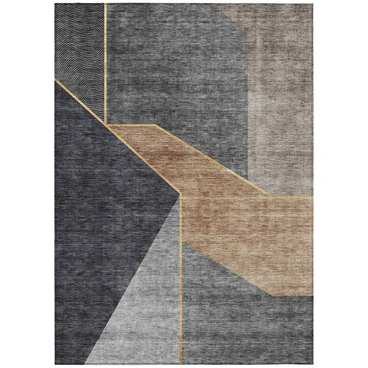 5' X 8' Charcoal Taupe And Gray Geometric Washable Indoor Outdoor Area Rug