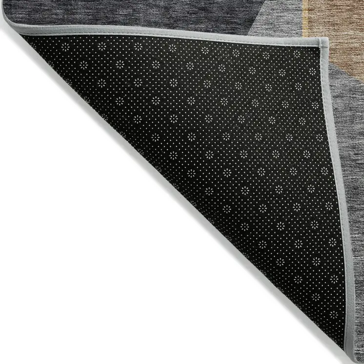 5' X 8' Charcoal Taupe And Gray Geometric Washable Indoor Outdoor Area Rug