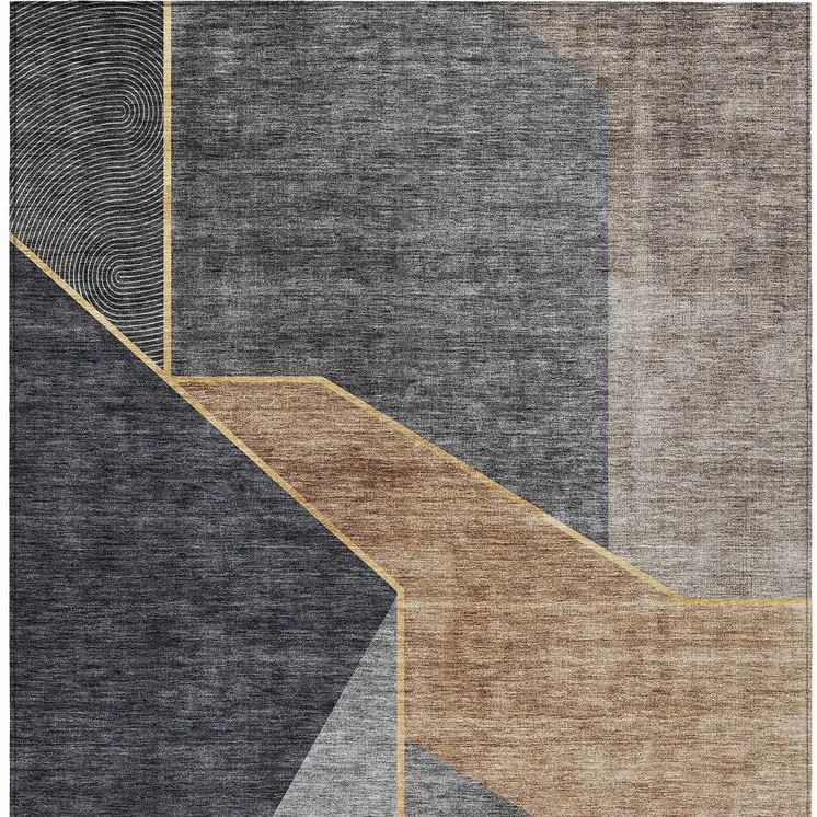 10' X 14' Charcoal Taupe And Gray Geometric Washable Indoor Outdoor Area Rug