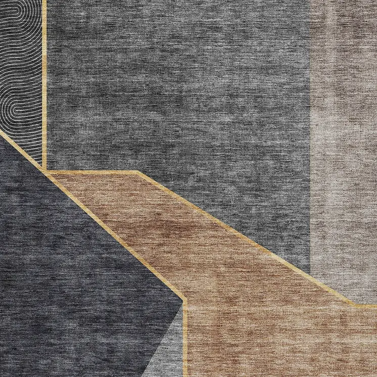 10' X 14' Charcoal Taupe And Gray Geometric Washable Indoor Outdoor Area Rug