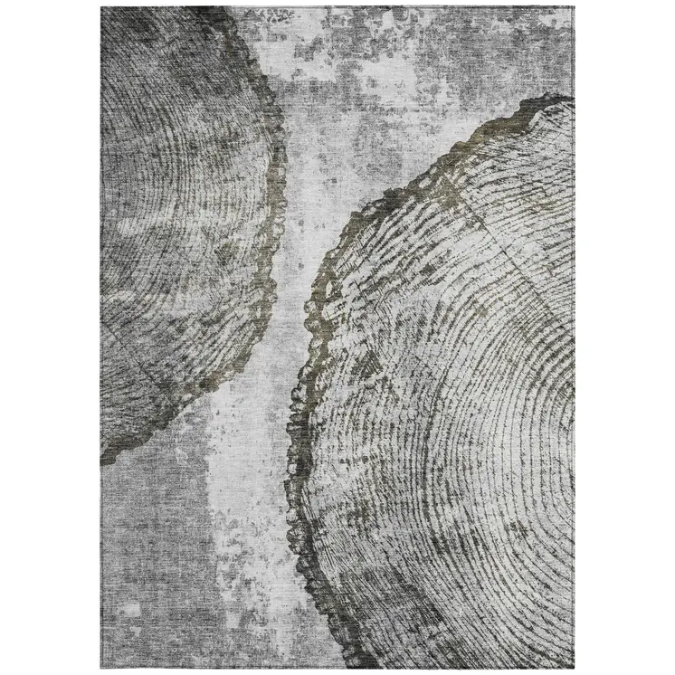 3' X 5' Gray Taupe And Silver Abstract Washable Indoor Outdoor Area Rug