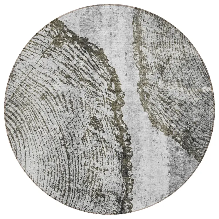 8' Gray Taupe And Silver Round Abstract Washable Indoor Outdoor Area Rug