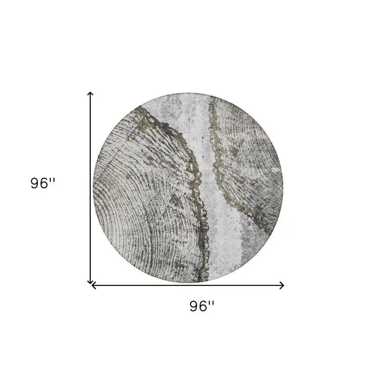 8' Gray Taupe And Silver Round Abstract Washable Indoor Outdoor Area Rug