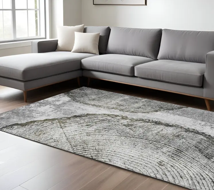 8' X 10' Gray Taupe And Silver Abstract Washable Indoor Outdoor Area Rug