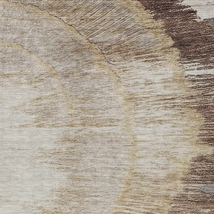 3' X 5' Brown Beige And Taupe Abstract Washable Indoor Outdoor Area Rug