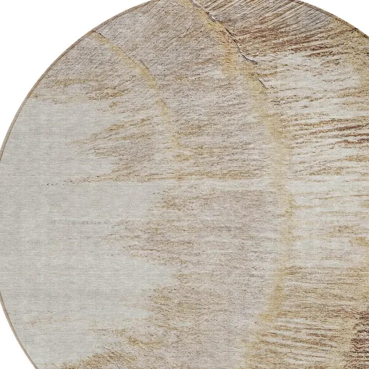 8' Brown Beige And Taupe Round Abstract Washable Indoor Outdoor Area Rug