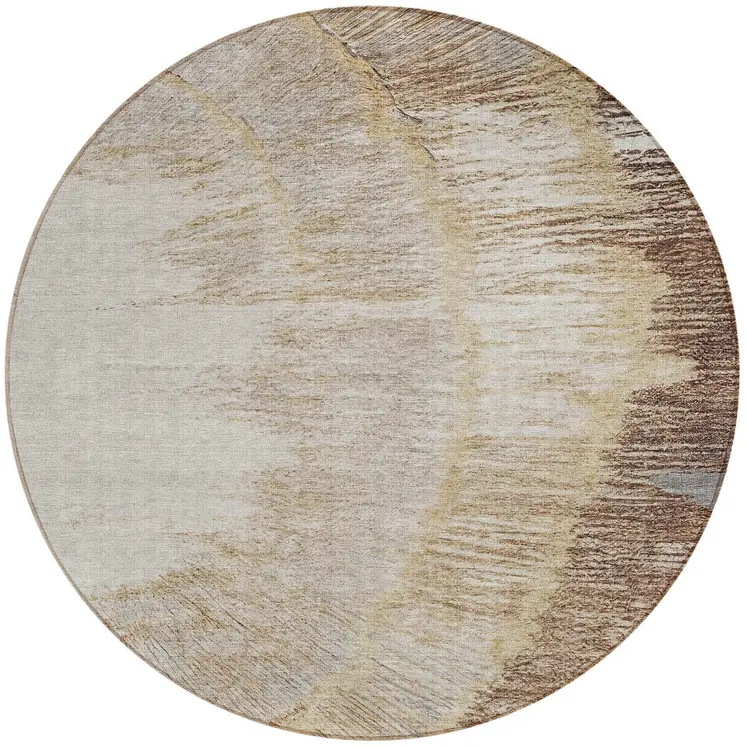 8' Brown Beige And Taupe Round Abstract Washable Indoor Outdoor Area Rug