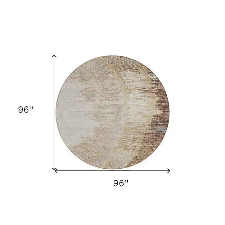8' Brown Beige And Taupe Round Abstract Washable Indoor Outdoor Area Rug