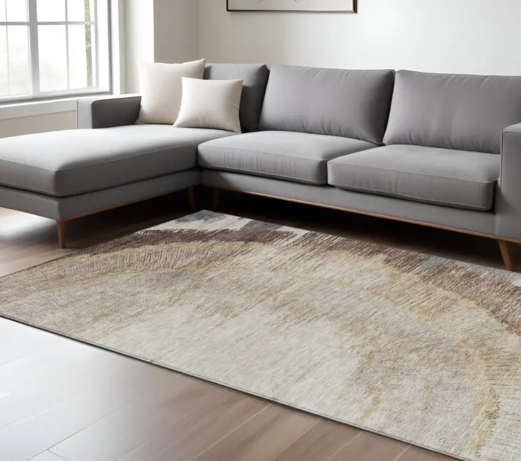 8' X 10' Brown Beige And Taupe Abstract Washable Indoor Outdoor Area Rug