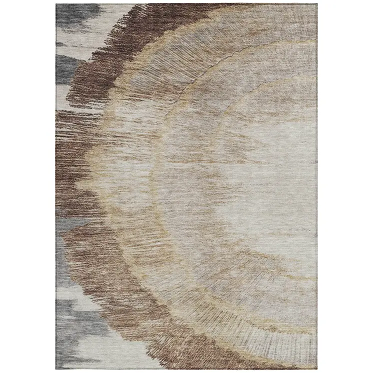 8' X 10' Brown Beige And Taupe Abstract Washable Indoor Outdoor Area Rug