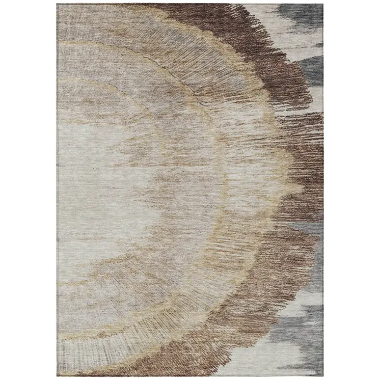9' X 12' Brown Beige And Taupe Abstract Washable Indoor Outdoor Area Rug