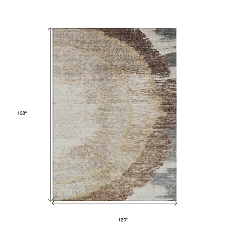 10' X 14' Brown Beige And Taupe Abstract Washable Indoor Outdoor Area Rug
