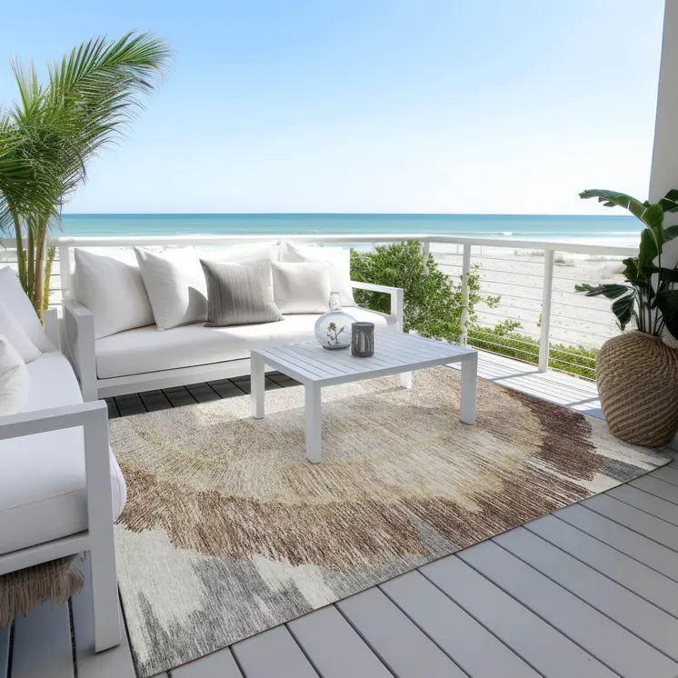 10' X 14' Brown Beige And Taupe Abstract Washable Indoor Outdoor Area Rug