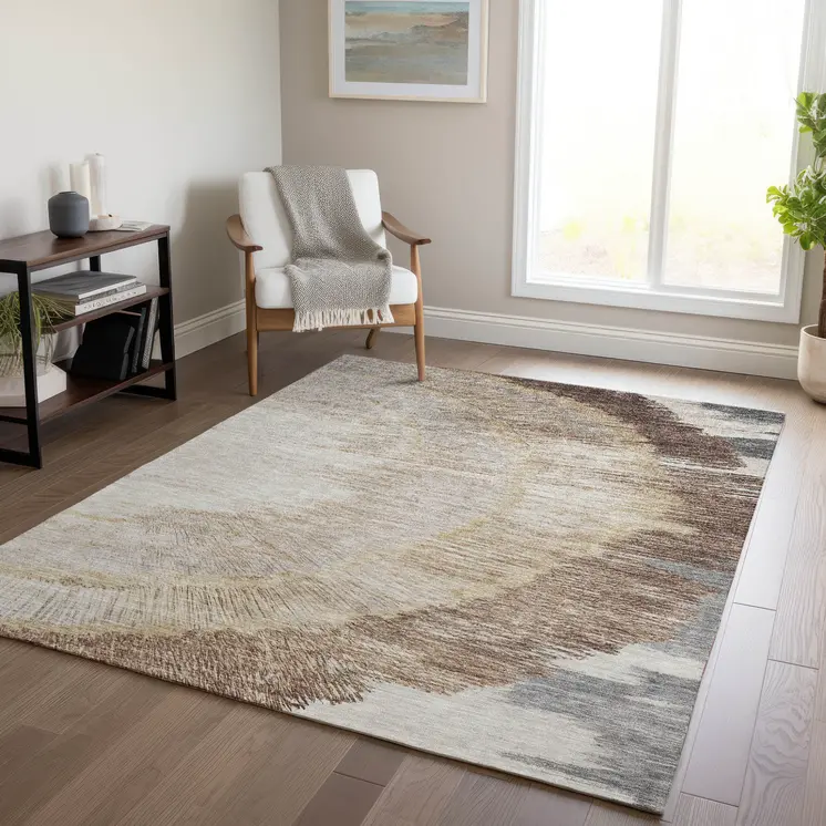 10' X 14' Brown Beige And Taupe Abstract Washable Indoor Outdoor Area Rug