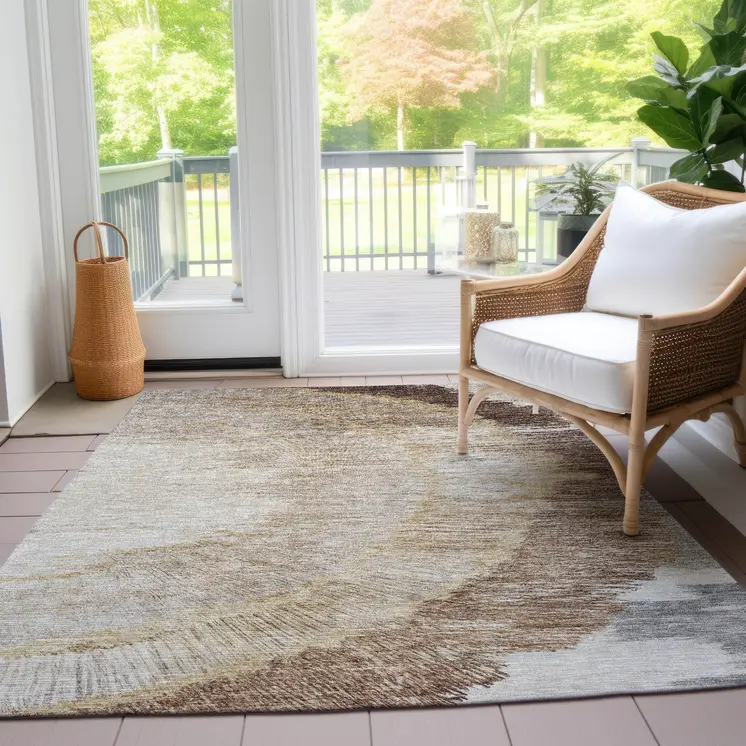 10' X 14' Brown Beige And Taupe Abstract Washable Indoor Outdoor Area Rug