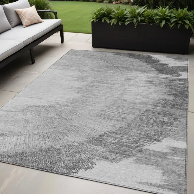 5' X 8' Gray Charcoal And Silver Abstract Washable Indoor Outdoor Area Rug