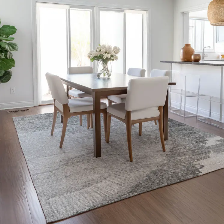 5' X 8' Gray Charcoal And Silver Abstract Washable Indoor Outdoor Area Rug