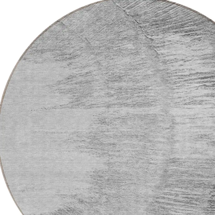 8' Gray Charcoal And Silver Round Abstract Washable Indoor Outdoor Area Rug