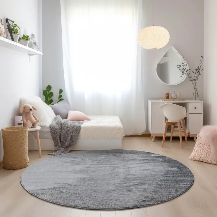 8' Gray Charcoal And Silver Round Abstract Washable Indoor Outdoor Area Rug