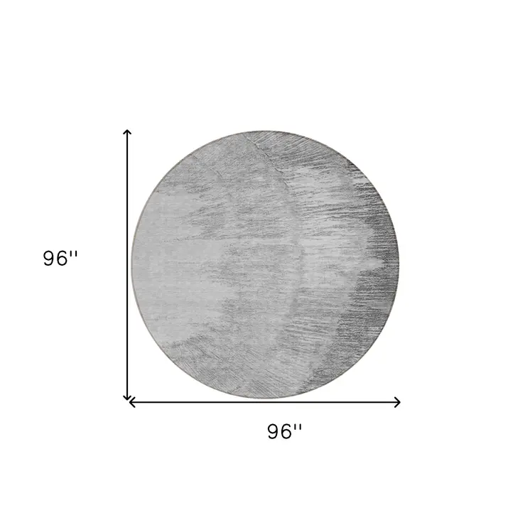 8' Gray Charcoal And Silver Round Abstract Washable Indoor Outdoor Area Rug