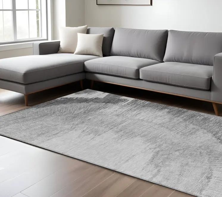 10' X 14' Gray Charcoal And Silver Abstract Washable Indoor Outdoor Area Rug