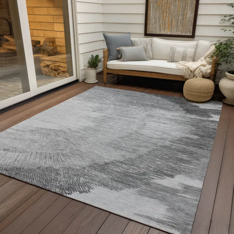 10' X 14' Gray Charcoal And Silver Abstract Washable Indoor Outdoor Area Rug