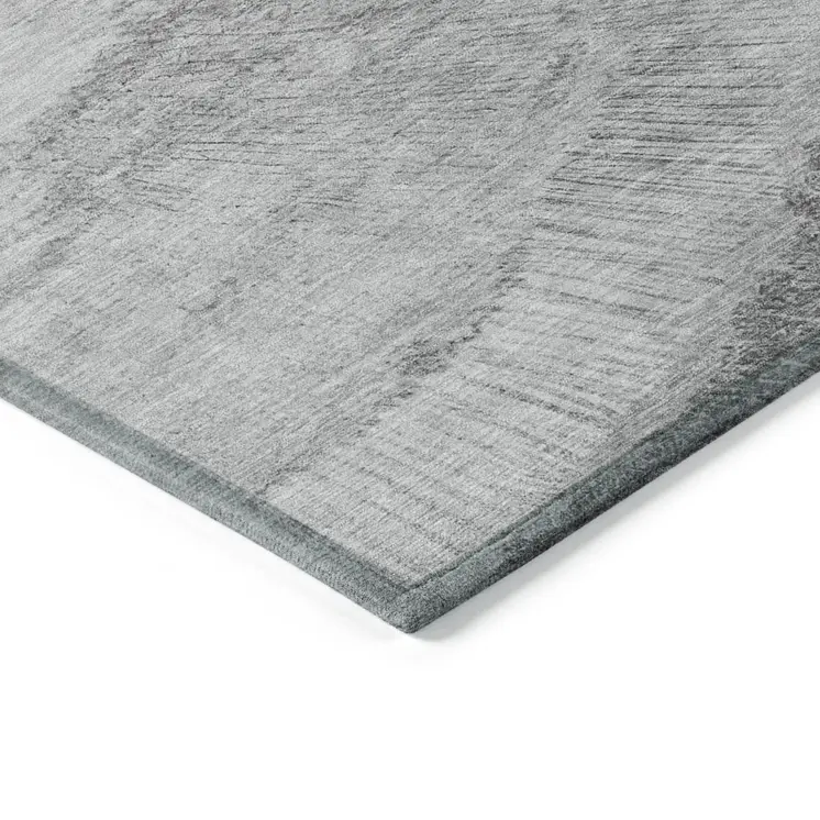 10' X 14' Gray Charcoal And Silver Abstract Washable Indoor Outdoor Area Rug