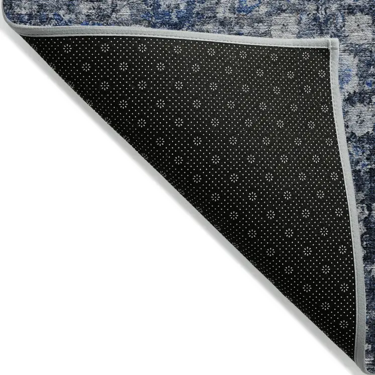 3' X 5' Navy Blue And Sky Blue Oriental Washable Indoor Outdoor Area Rug