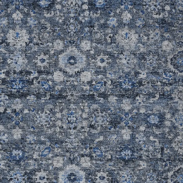 3' X 5' Navy Blue And Sky Blue Oriental Washable Indoor Outdoor Area Rug