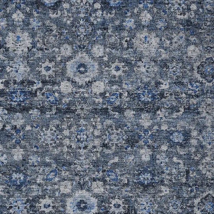 5' X 8' Navy Blue And Sky Blue Oriental Washable Indoor Outdoor Area Rug