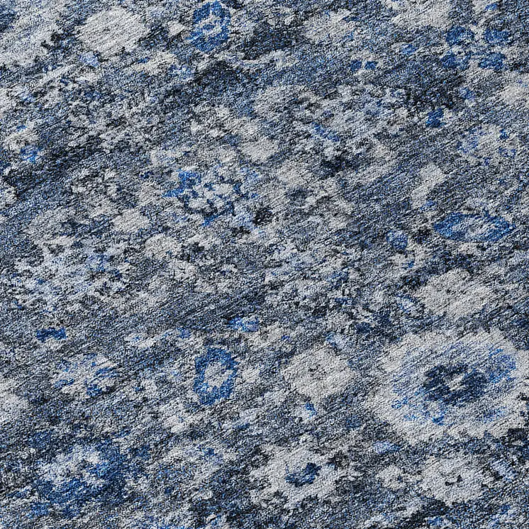 8' Navy Blue And Sky Blue Round Oriental Washable Indoor Outdoor Area Rug