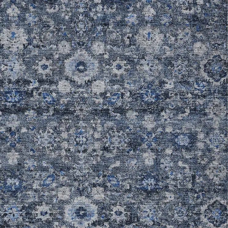 8' X 10' Navy Blue And Sky Blue Oriental Washable Indoor Outdoor Area Rug
