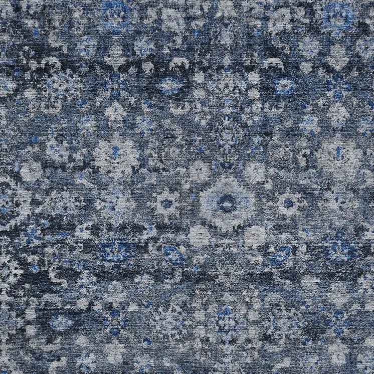 9' X 12' Navy Blue And Sky Blue Oriental Washable Indoor Outdoor Area Rug